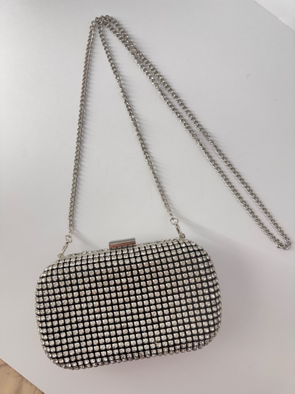 Expressions NYC Evening Bag Silver Crystal Rhinestone Clutch Crossbody Cocktail - Picture 2 of 10